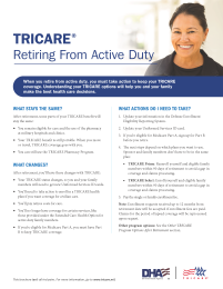 First page of TRICARE Retiring From Active Duty Brochure