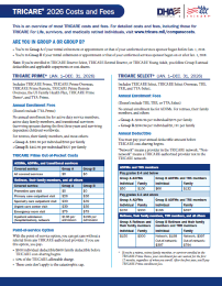 First page of TRICARE 2026 Costs and Fees Sheet